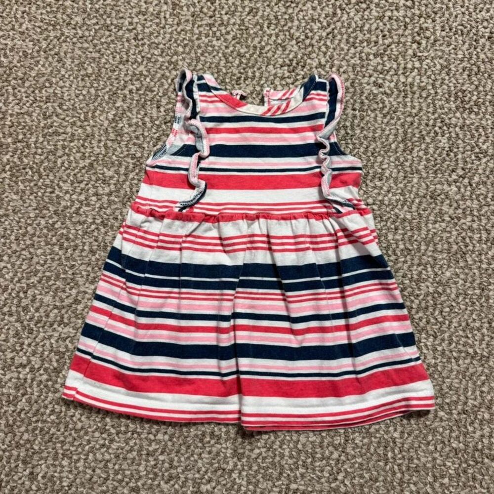 Carter's Baby Girl Dress Red White Navy Striped Ruffle Sleeve 12 Months